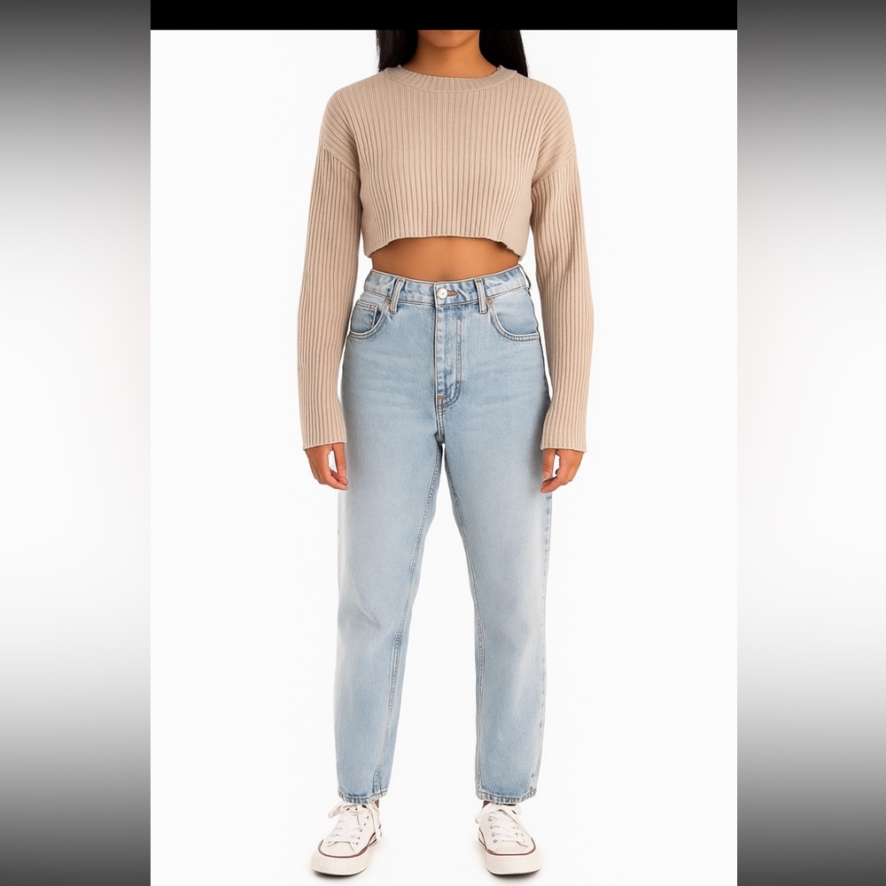 ZARA High Rise MOM Blue Acid Wash Ankle Button Fly Length Jeans